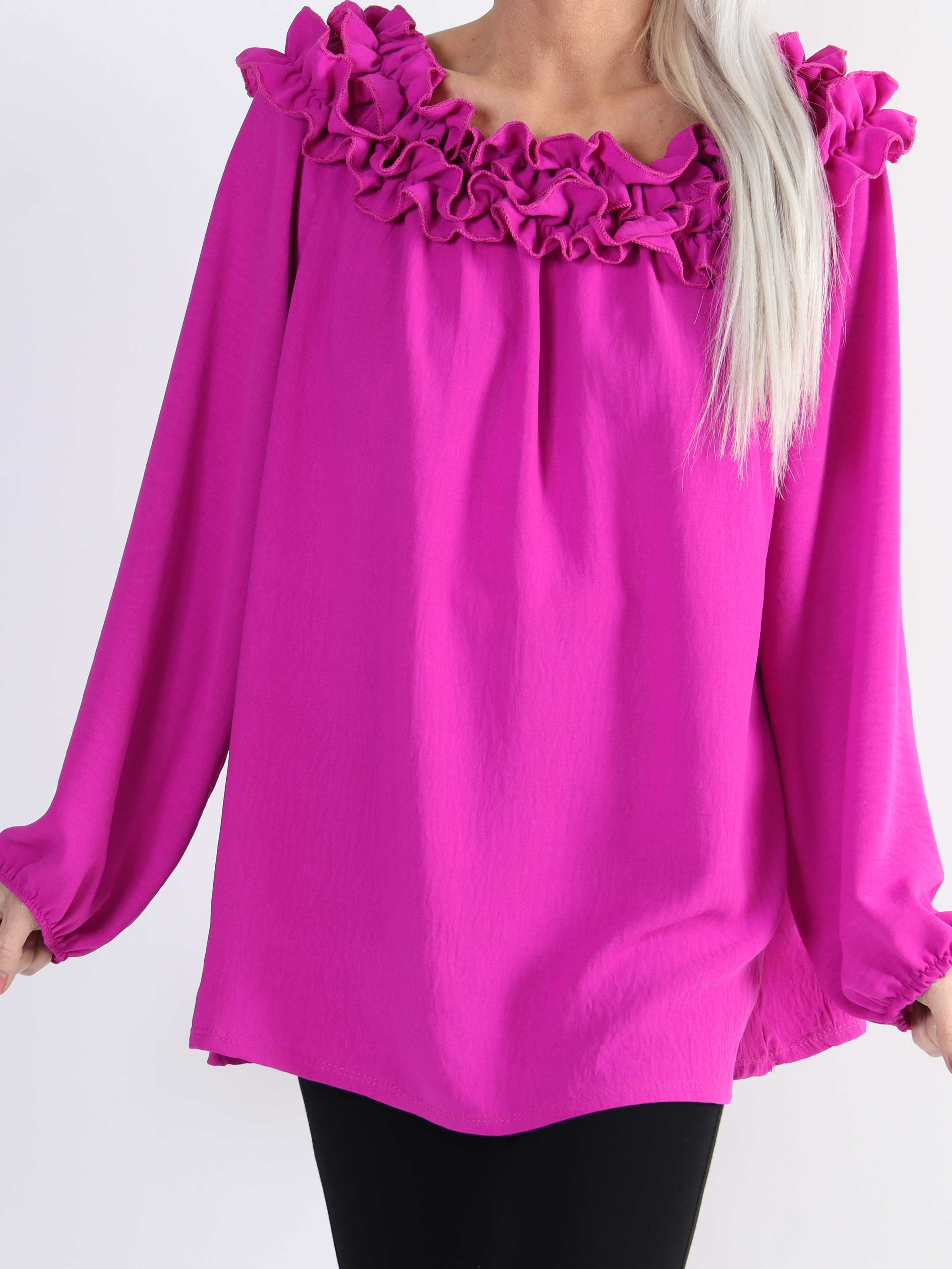 Chili - Fineste plus size tunika bluse med flæser i udskæringen (bestseller)